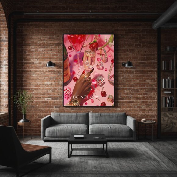 Abstract Whiskey Art Print 11x17 - Red & Pink Modern Art in Black Frame - Picture 6 of 8